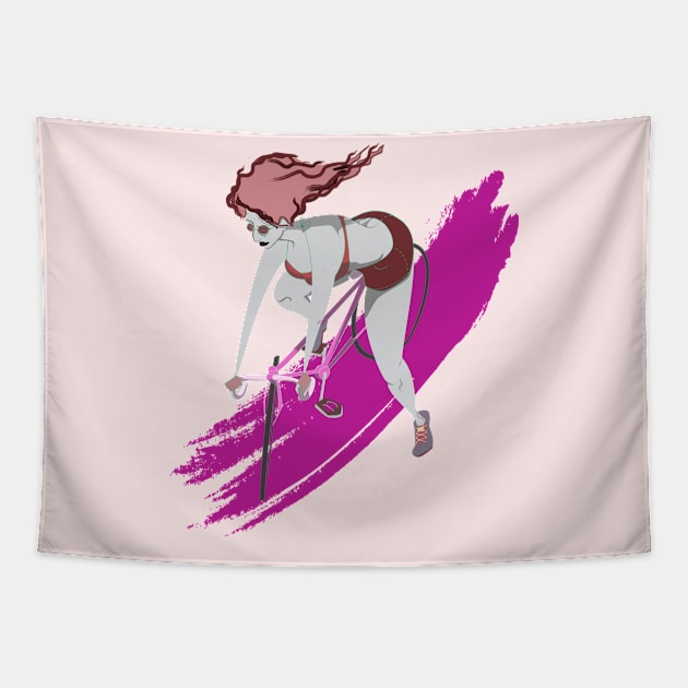 Pink Bikini Bike Babe Tapestry by Theokotos