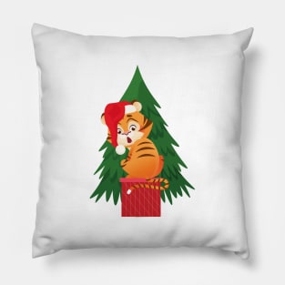 Christmas Cat on a Gift Pillow