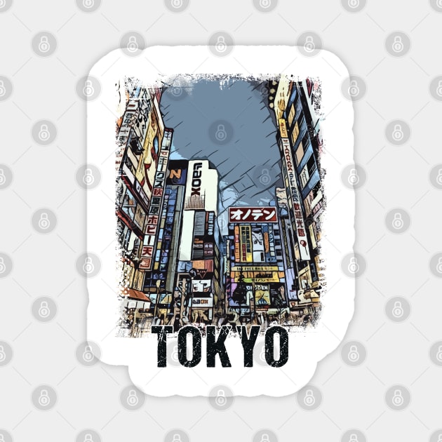 Tokio City Streets Vintage Travel Poster Series grunge edition 02 Magnet by Naumovski