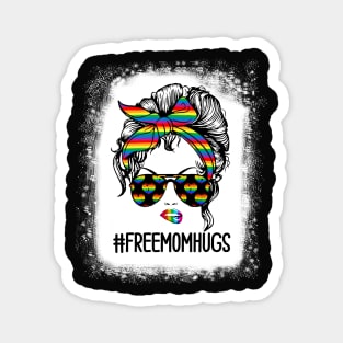 Free Mom Hugs Messy Bun LGBT Pride Rainbow Magnet