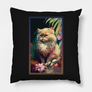 Persian Cat Vibrant Tropical Flower Tall Digital Oil Painting Portrait Pillow