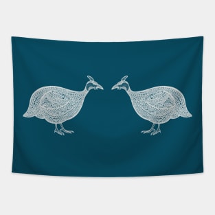 Guineafowl in Love - detailed farm animal ink art Tapestry