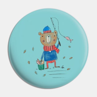 Fishing Bear cartoon Pin