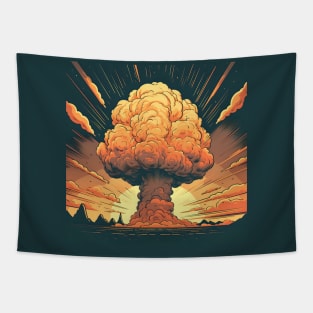 Nuclear explosion with mushroom cloud illustration Tapestry