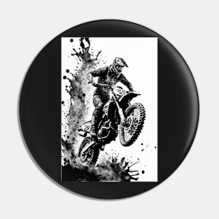 Dirt bike wheelie - black silhouette, white background Pin