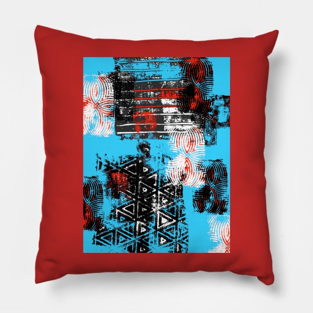 Digital Aqua Block Print Pillow by Minxylynx4