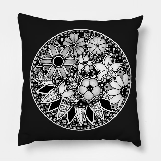 Retro Flower Mandala Pillow by Litedawn