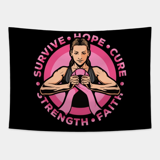 Breast Cancer Awareness Warrior Hope Strength Cure Faith Survive Tapestry by RadStar