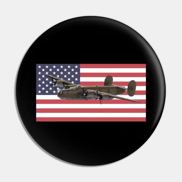 B-24 Liberator WW2 WWII Bomber Airplane Plane Us Flag Pin by Dirty Custard Designs 