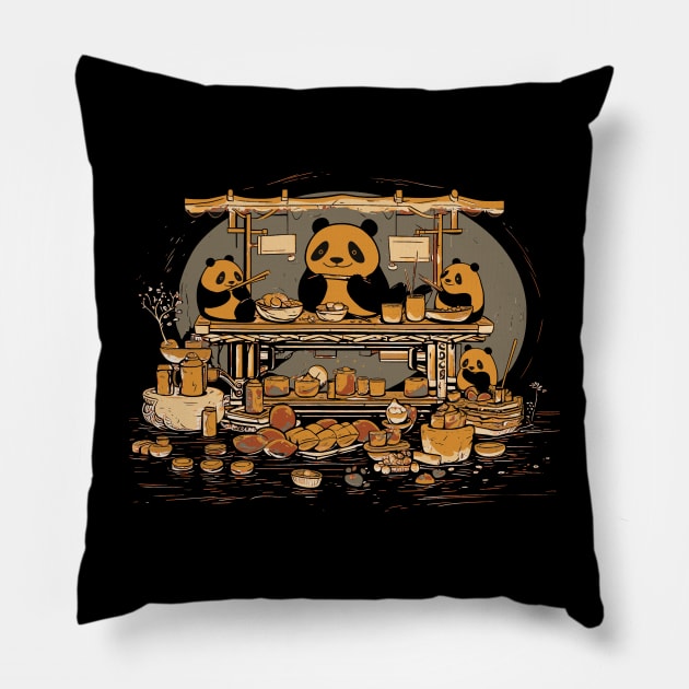 Panda Food Passion: Cuddly Charm Ramen Panda Feast Mode: Culinary Cuteness Pillow by Kibo2020