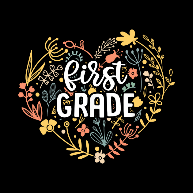 First Grade Floral Heart Back To School by Marcelo Nimtz