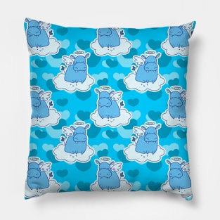 Blue Angel Hippo Floating Hearts Pattern Pillow