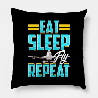 Eat Sleep Fly Repeat Airplane Pilot Aviation Pun Pillow