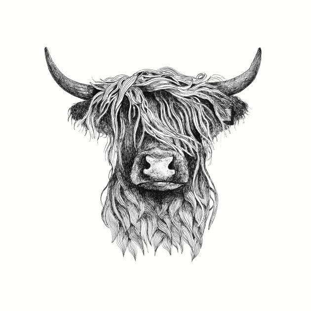 Highland Cow illustration tattoo style - Highland Cow - Baseball T ...
