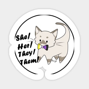 She/They Pronouns Kitty (v2) Magnet