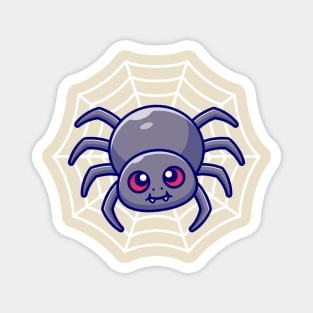 Cute Spider With Net Cartoon Magnet