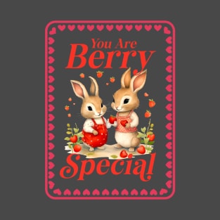 Illustration of Bunnies with Strawberries Vintage Style - Valentine's Day Gift and for Animal Lovers T-Shirt