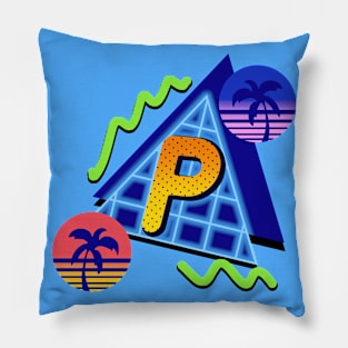 Initial Letter P - 80s Synth Pillow