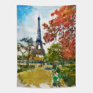 The Eiffel Tower Park View Tapestry