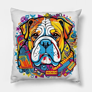 A vibrant Electrician English Bulldog t-shirt design with a retro pop art style Pillow