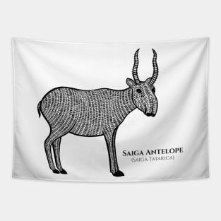 Saiga Antelope with Common and Latin Names - animal design - black and white Tapestry