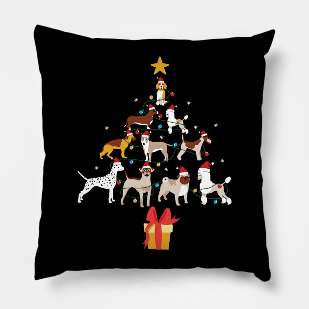 Merry Dogmas Dog Christmas Tree Christmas Tree Made of Dogs Dog Lover Christmas Gift Pillow by BadDesignCo