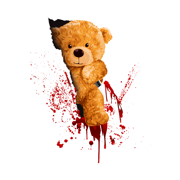 Horror Teddy Bear Cuts Through Shirt With Knife by Foxxy Merch