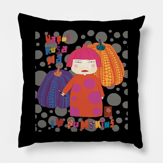 Yayoi Kusama inspired, I love pumpkins Pillow by Angie16bkk