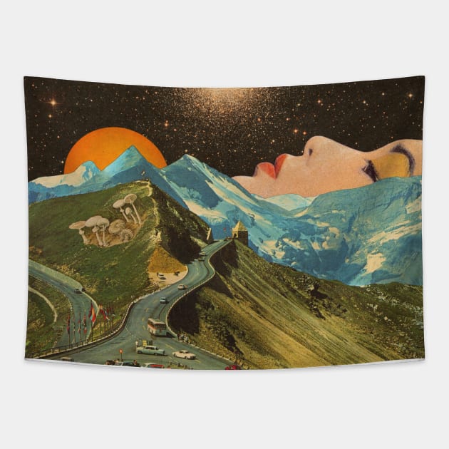 Face on the mountain Tapestry by Mariano Peccinetti 