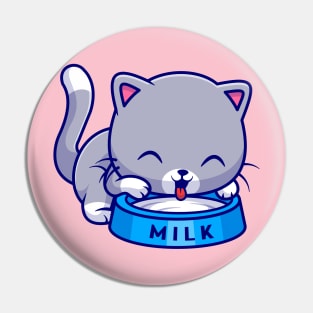 Cute Cat Drink Milk Cartoon Pin