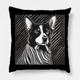 Bernese Dog Face Portrait-Black & White Pillow