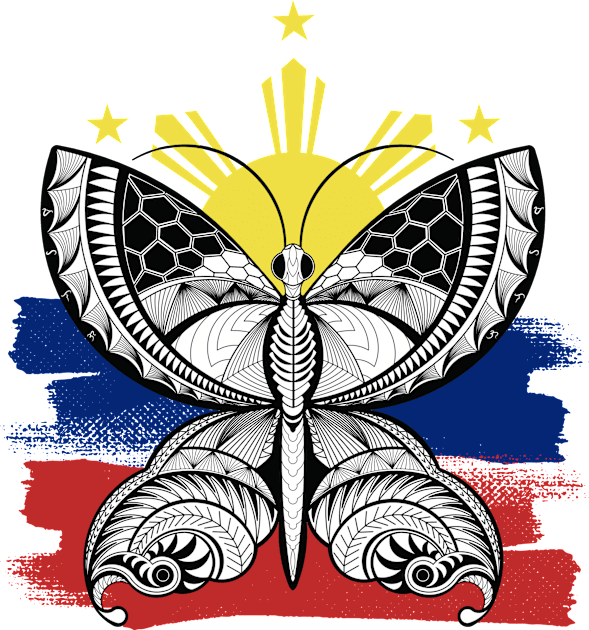 Philippine 3 Star & Sun / Tribal line Art Butterfly Kids T-Shirt by Pirma Pinas