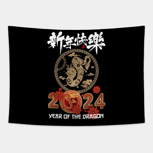 Chinese New Year 2024 Year of the Dragon Happy New Year 2024 Tapestry by Gendon Design