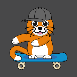 Cute Orange Cat on Skateboard Cartoon T-Shirt