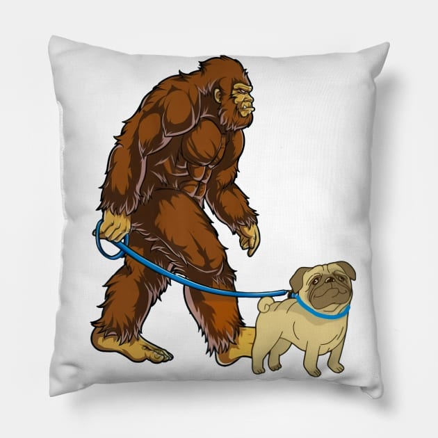 Funny Bigfoot Sasquatch Walking Pug Pillow by JameMalbie