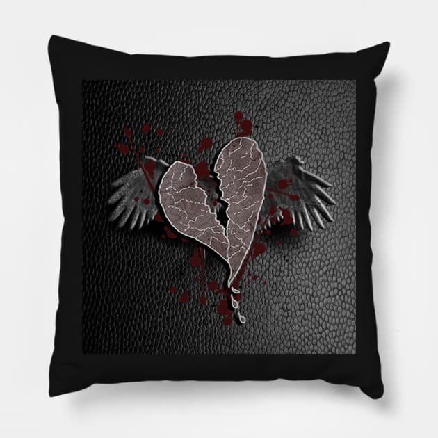 Dark WInged Heart Broken Graphic Art Design Anti-Valentines Day Pillow by tamdevo1