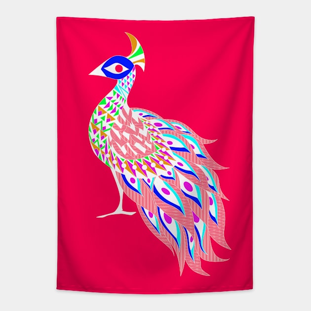 rainbow shining phoenix peacock ecopop pattern Tapestry by jorge_lebeau