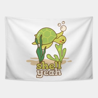 Shell Yeah Funny Pun Turtle Tapestry
