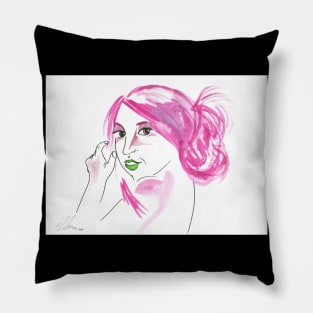 Girl With A Messy Bun - Pink Palette Pillow