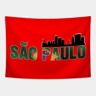 Sao Paulo Skyline + Brazil Flag Tapestry