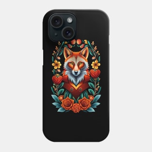 Fox and flowers tattoo style 13 Phone Case