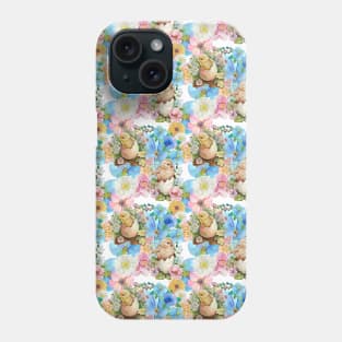 Hatching Chicks with Flowers in Blue, Pink, and Yellow Phone Case