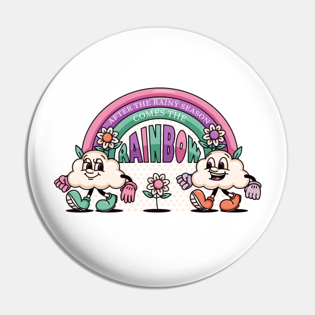 Rainbow and a pair of clouds fun cartoon mascots Pin by Vyndesign