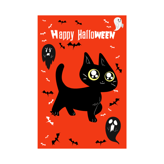 "Happy Halloween" Cute Black Kitten by saradaboru