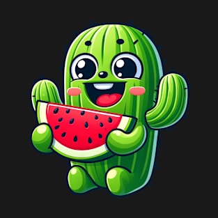 Cute Cactus Comic With Watermelon Fruity T-Shirt