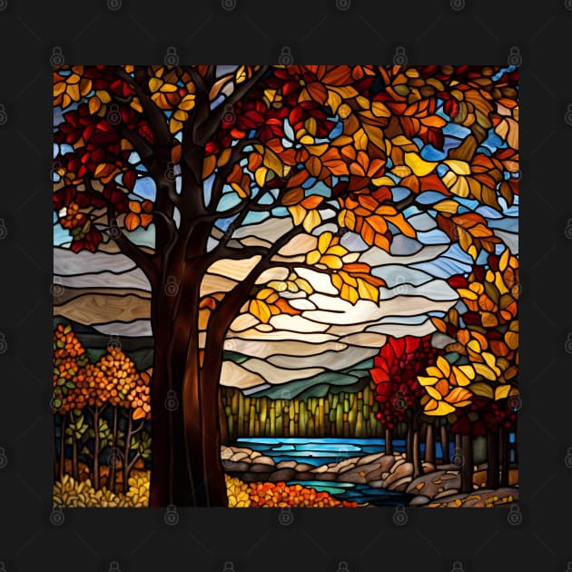 Stained Glass Autumn Forest Scene by Chance Two Designs