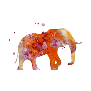 Orange and Purple Elephant Watercolor Painting T-Shirt