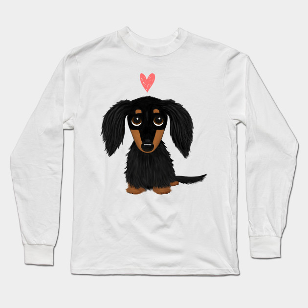 Black And Tan Longhaired Dachshund Cartoon Dog With Heart