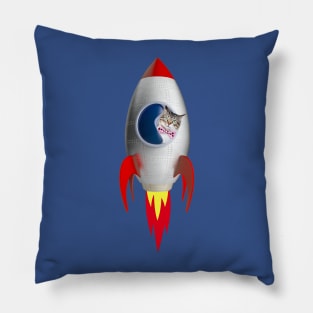 Funny Rocket Kitty (Grey White Tabby) Pillow