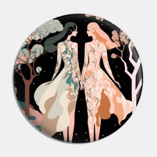 Lovers in the Woods - Two Women Hiking Through a Beautiful Forest Landscape Pin